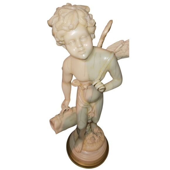 Antique Cupid Sculpture Resin Faux Ivory Resin 20" Tall Mid-Century Modern - Picture 5 of 15